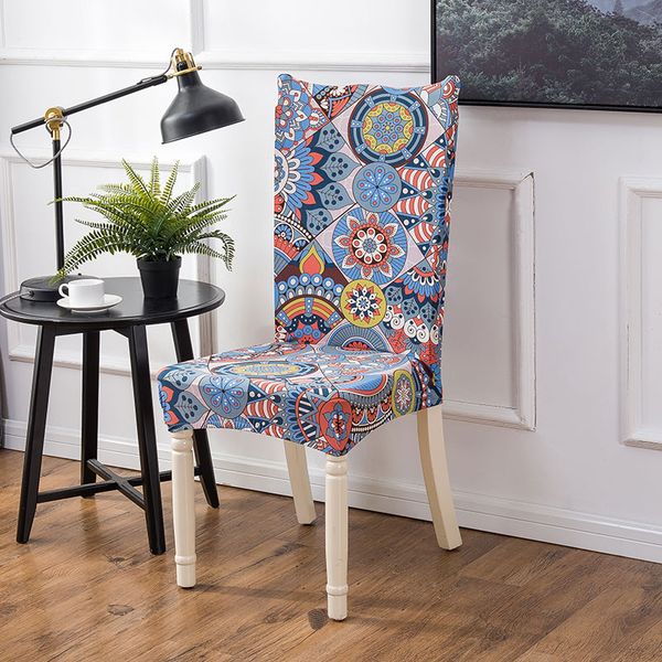 

geometric colorful printing chair cover stretch elastic slipcovers anti-dirty dinning room decor wedding chair cover