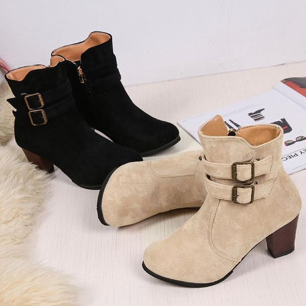 

2019 retro shoes woman vintage boots chunky heel round toe short boot for ladies ethnic zipper ankle boots botas mujer invierno, Black