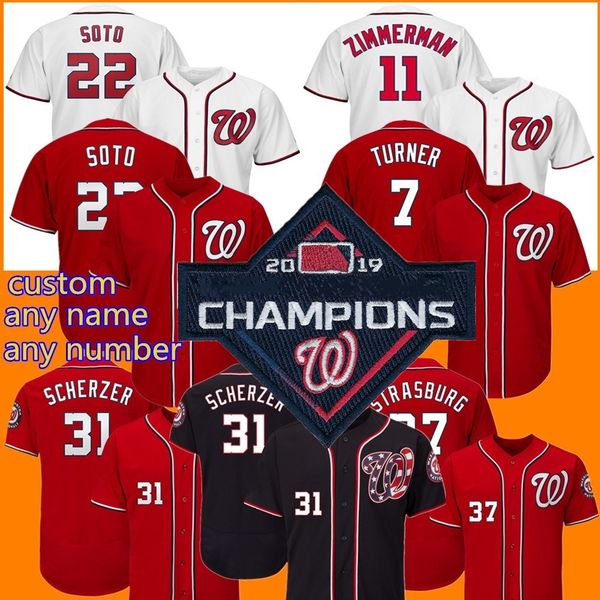 

2019 ws champions juan soto howie kendrick max scherzer victor robles ryan zimmerman stephen strasburg turner nationals baseball jersey, Blue;black