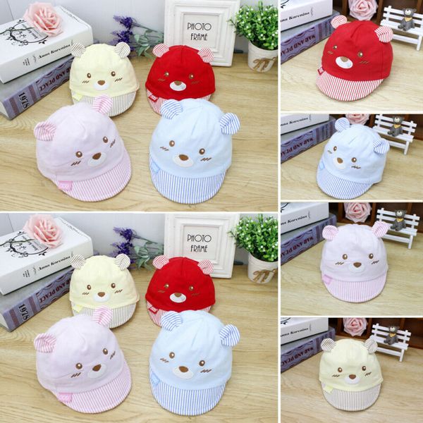 

summer newborn kids hats caps cut animal bear ears visors for baby boys girls 0-3 months children cute bear hats, Blue;gray