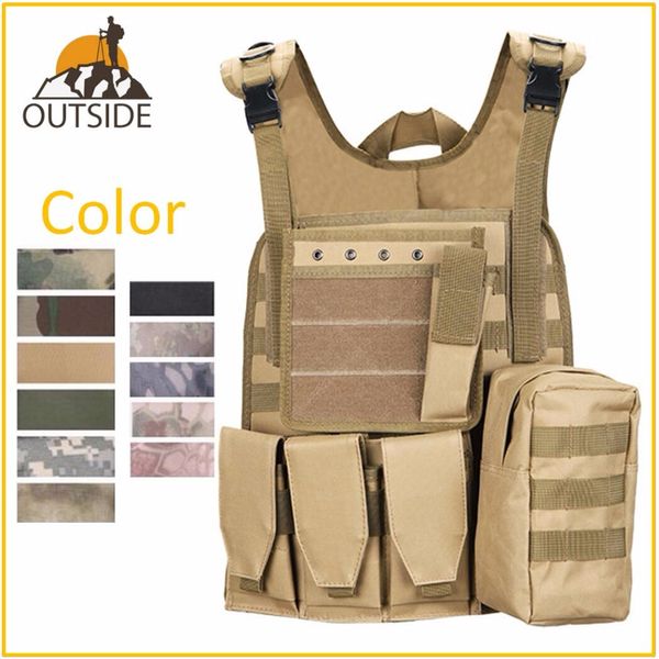 

quality tactical vest amphibious battle molle waistcoat combat assault plate carrier hunting protection vest camouflage, Camo;black