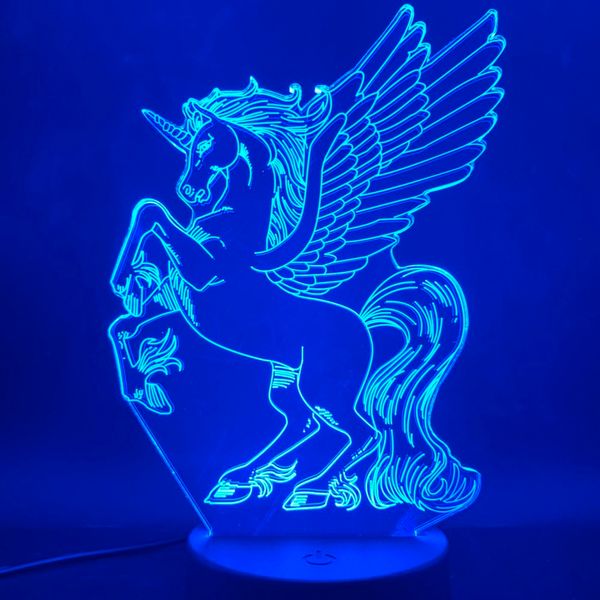 

unicorn flying horse pegasus 3d lamp atmosphere animal cool prize for infant touch sensor led night light lamp directly supply