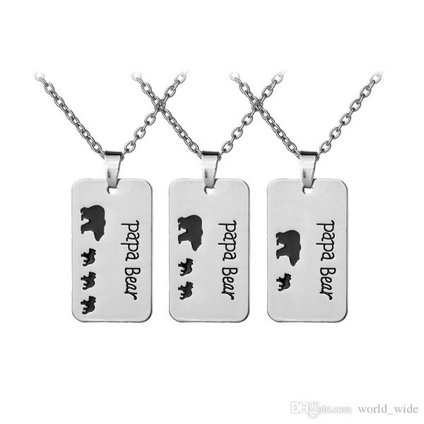 

papa bear папа гравировкой black эмаль dos tag ожерелья день отец муж подарки мужские ювелирные изделия ожерелье, Silver