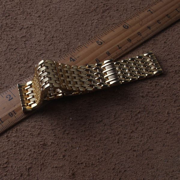 

gold stainless steel metal watchband strap 14mm 16mm 18mm 20mm 22mm for mens women wristwatch accessories butterfly deployment, Black;brown