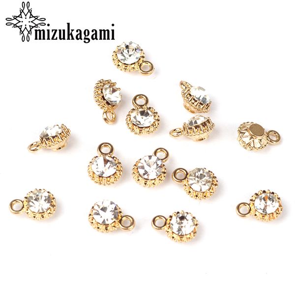 

10pcs/lot 6mm gold copper rhinestone crystal charms pendant for diy jewelry earrings finding accessories, Golden;silver