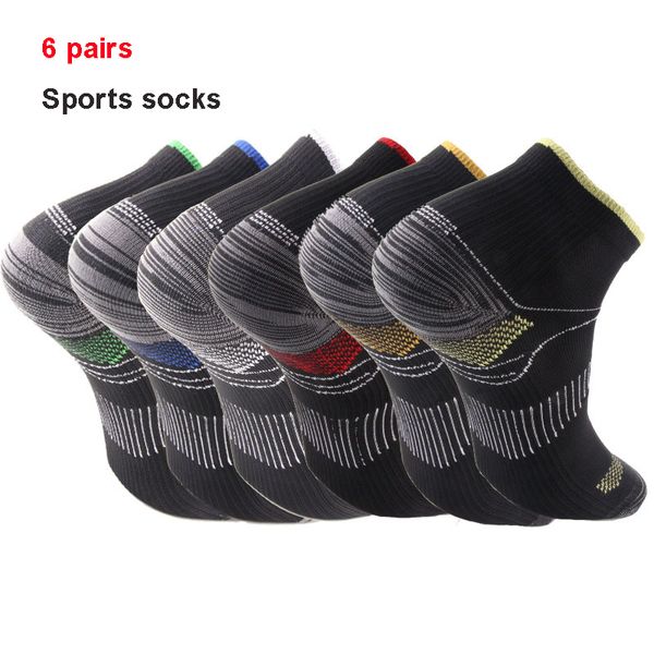 

1-6 pairs sports socks mens breathable cushioning cushioned active trainer sports ankle socks professional outdoor running sock, Black