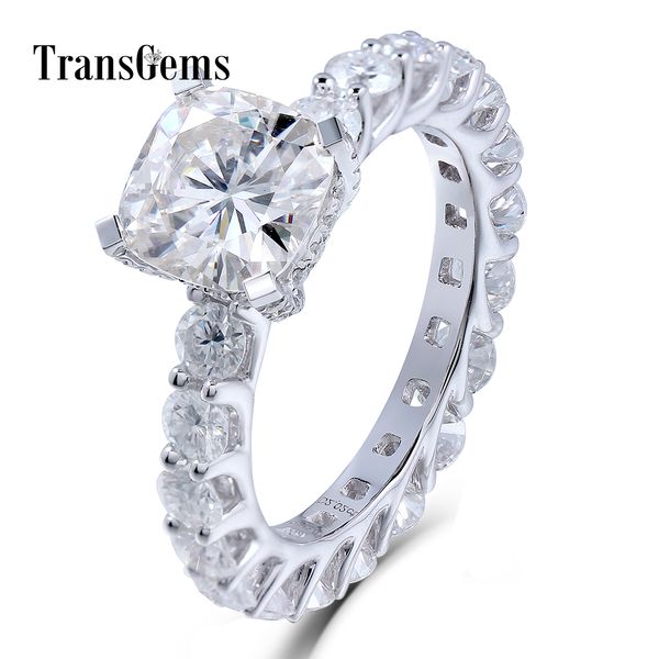 

transgems 2 carat cushion cut 7.5mm moissanite diamond f color wedding engagement ring14k 585 white gold for women y200620, Slivery;golden