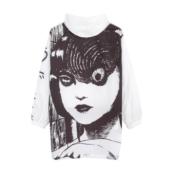 

women designer coat womens designer jackets streetwear junji itou manga print oversize anime pullover jacket polyester outwear streetwear, Black;brown