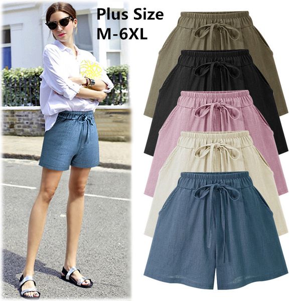 

2020 large size women loose cotton shorts women's linen shorts casual female wide leg plus size 6xl, White;black