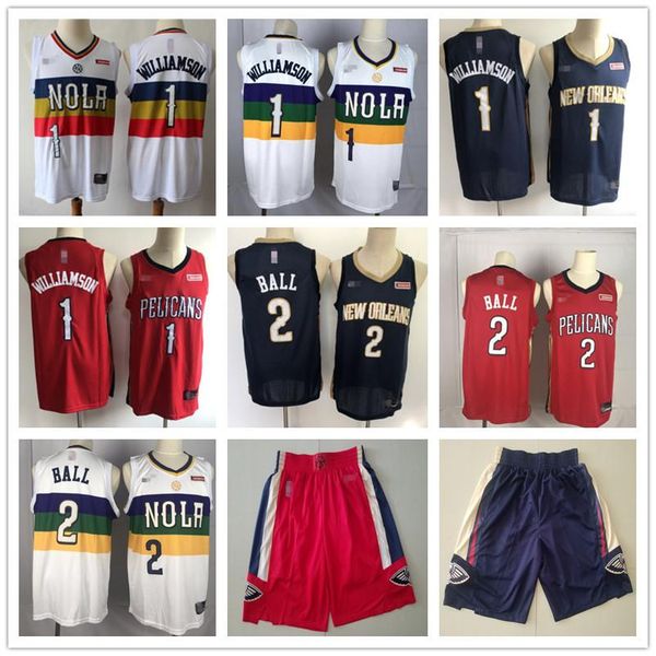 

mens new orleans pelicans throwback jersey zion 1 williamson lonzo 2 ball basketball shorts basketball jerseys purple white red, Black;red
