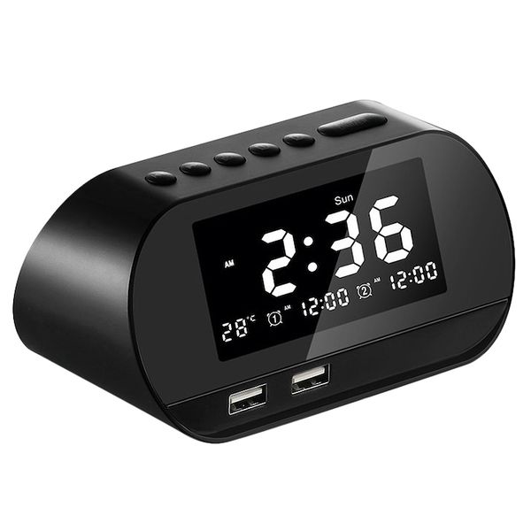 

digital alarm clock,alarm clock with fm radio and usb charging interface,calendar/temperature display black
