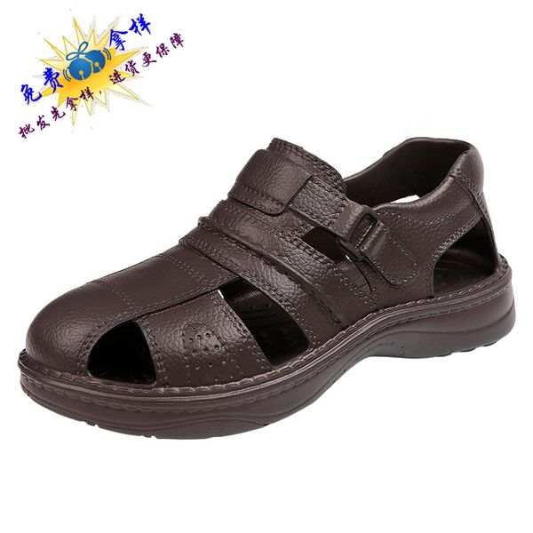 

2019 men's shoes hollow out faux leather ultra-light summer sandals flat leather shoes sandals m6618 comfortable breathable, Black