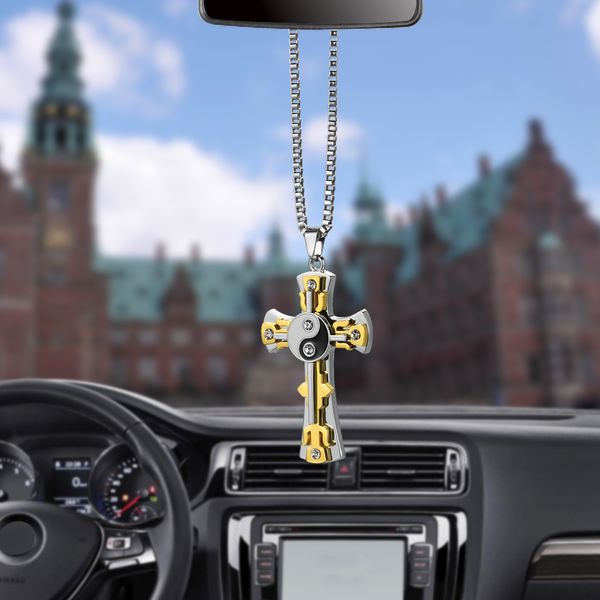 

car pendant metal diamond tai chi cross hanging ornaments charm automobile rear view mirror decoration suspension trim christian