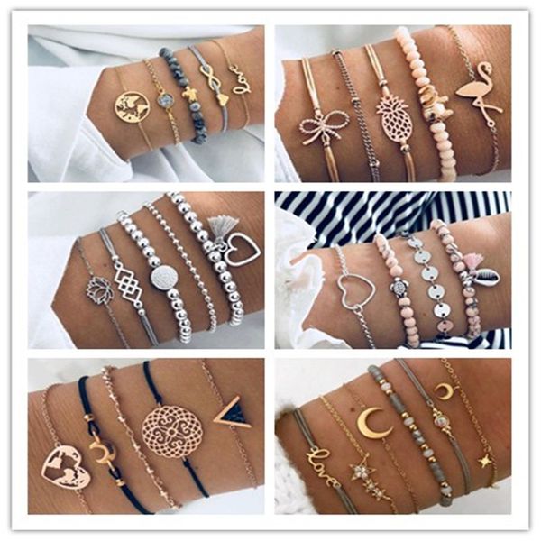 

mix designs bohemian charm bracelets set for women men vintage turtle map beads multilayer bracelet female jewelry hz, Golden;silver
