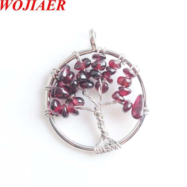 

tree of life necklace & pendant natural garnet gem stone chip beads 7 chakra wire wrapped women jewelry chain dn8007, Silver