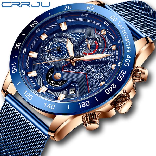 Мужские часы Crrju Top Brand Luxury 30M Водонепроницаемые моды Часы Кварцевые Часы Мужчины Спорт Хронограф Reloj Hombre Drop Ly191226
