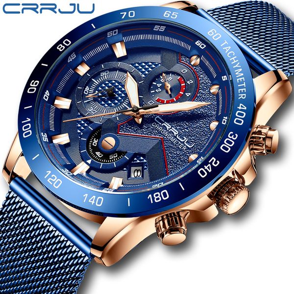 

mens watches crrju brand luxury 30m waterproof fashion watch quartz watch men sport chronograph reloj hombre drop ly191226, Slivery;brown