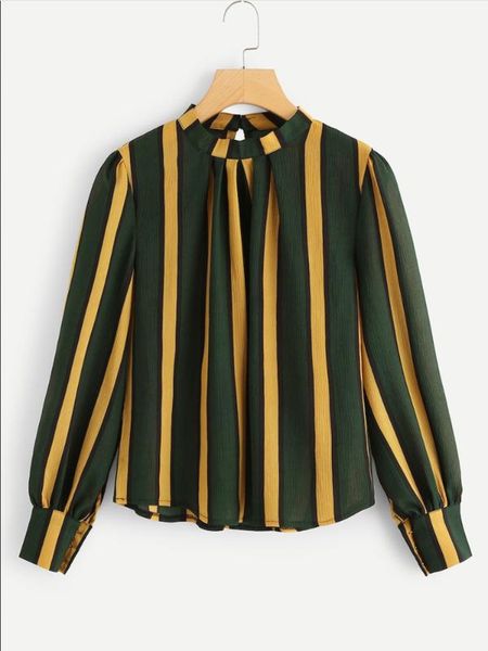 

women summer blouses and shirts 2020 long sleeve chiffon shirt striped print pink/white/yellow green casual blouse for lady girl