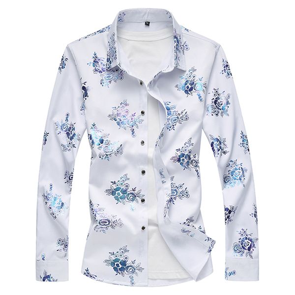 

long sleeve men shirt fashion casual flower shirt men elegant comfortable mens shirts asian size s - 7xl man, White;black
