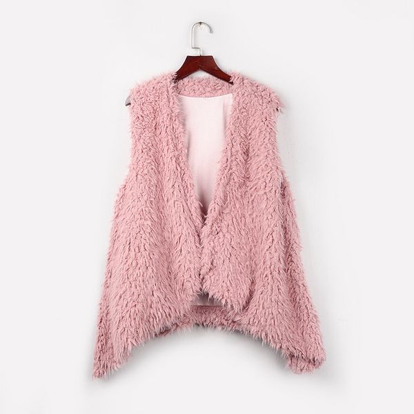 

jaycosin women's vest coat wiinter faux fur cardigan vests jacket coats female cashmere loose pockets turn-down collar outwear, Black;white