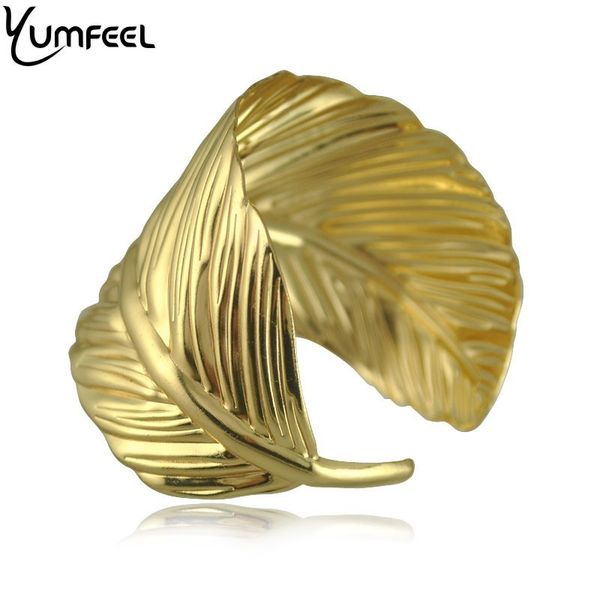 

yumfeel new fashion jewelry leaf feather cuff bracelet bangles for woman gifts, Black