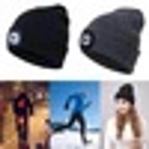 

2018 new fashion outdoor fishing running winter warm knitted beanie hat led light camping climbing cap