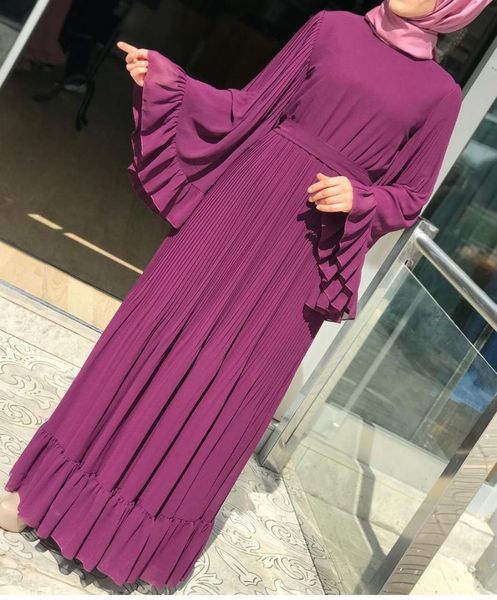 

designer muslim women ruffle pleated chiffon fashion dresses(no hijab, Red