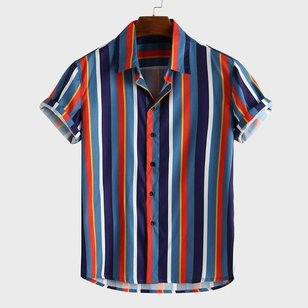 

men's shirts breathable stripe summer 2020 casual new fashion short sleeve loose hawaiian buttons man shirt blouse streetwear #, White;black