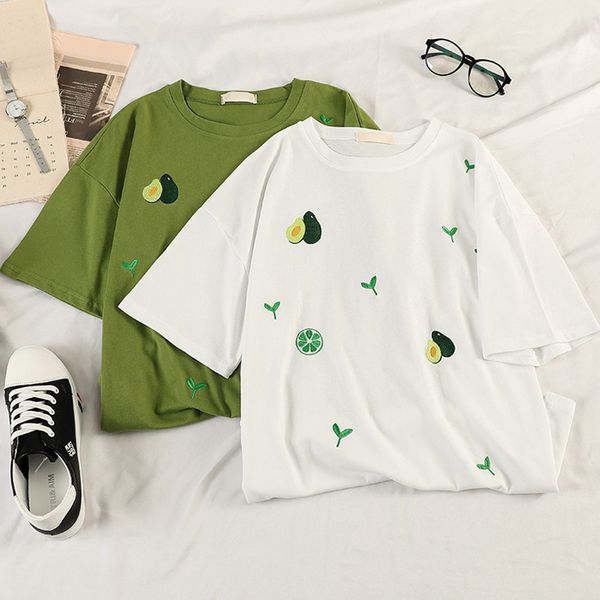

korean kawaii cartoon embroidery short sleeve t-shirts women summer casual t shirt harajuku 90s girl tshirt white black tee