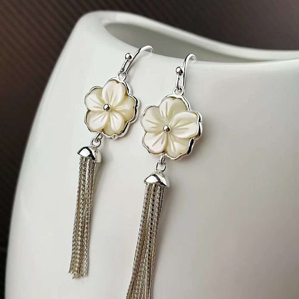 

real sterling silver 925 earrings shell flowers drop earrings for women korean fashion jewelry boucles d'oreilles, Golden;silver
