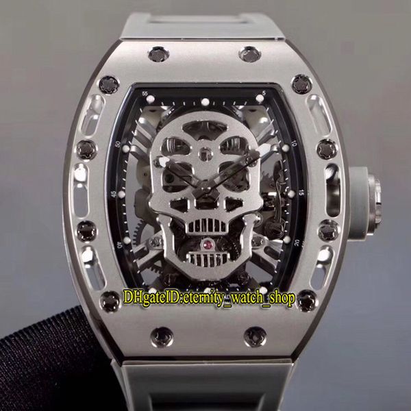 

топ версия rm 052 true tourbillon автоматический механический скелет череп циферблат стальной корпус сапфир rm052 мужские часы каучуковый ре, Slivery;brown