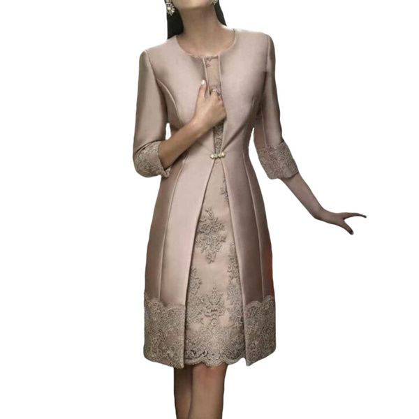 

pink blue mother of the bride dress with three quarter sleeves 2020 lace appliques mothers dresses for wedding party, Black;red