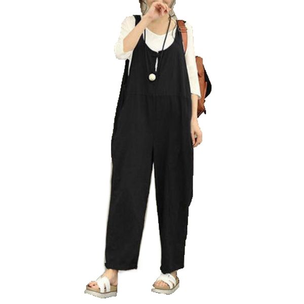

long pants large size high waist with pockets solid long playsuit dungarees cosy spring suspender trousers overall pants, Black;white