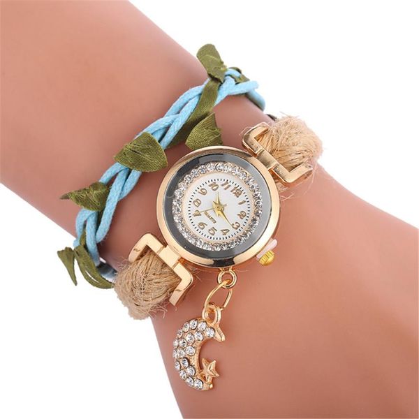 

braid bracelet watch ladies pendant moon quartz watch c830, Slivery;brown