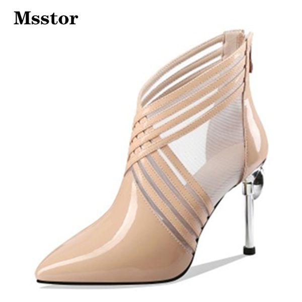 

mesh summer spring ankle boots mixed colors zipper party black for shoes women pointed toe crastal shoes woman high heel