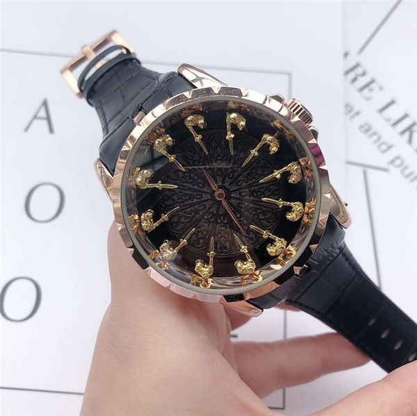 

new fashion mens luxury watches roger knights of the round table stainless steel designer watches montre de luxe movement sport wristwatch, Slivery;brown