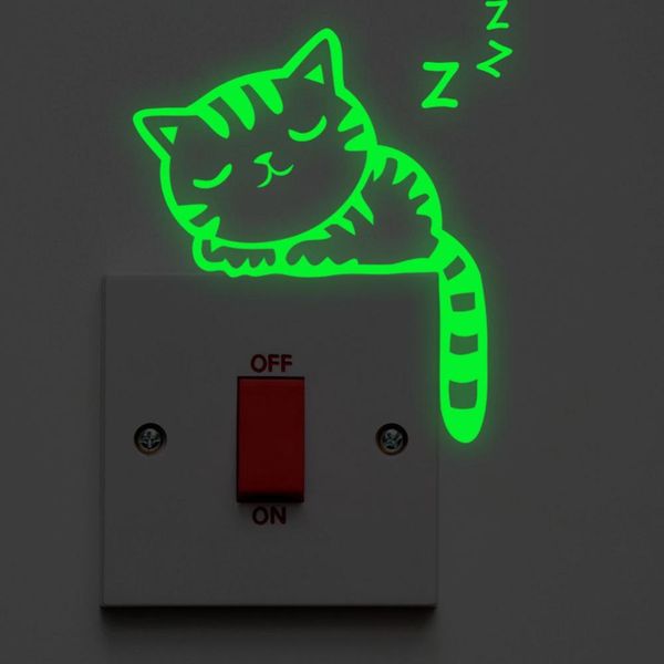 

luminous cartoon switch sticker glow in the dark cat sticker noctilucent glow wall sticker kid room decoration home decor