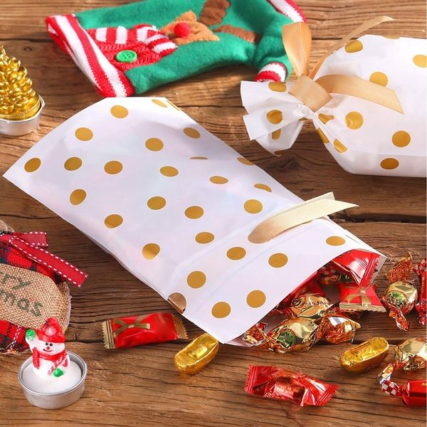 

50 packs treat bags with drawstring candy bags, plastic favor bag drawstring cookie bags for christmas wedding party birthday en kitchen sto