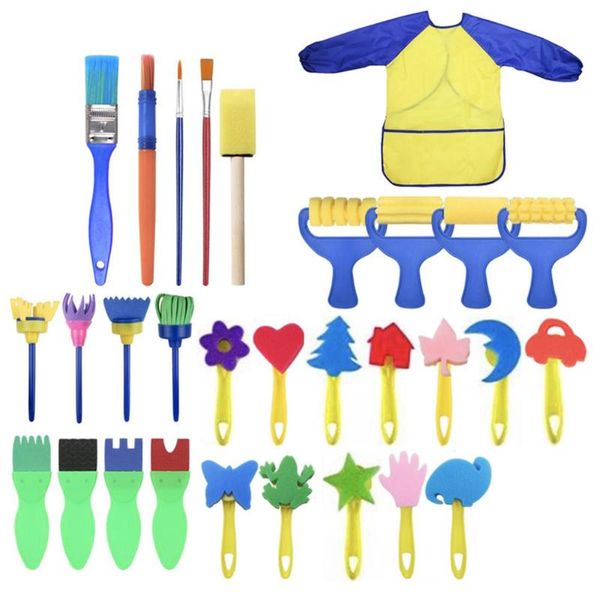 

31pcs sponge stamper roller brush cover painting drawing children kids diy kit