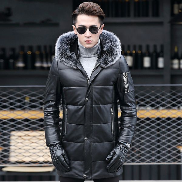 

sheepskin genuine leather 2020 jacket men warm winter duck down coat jaqueta de couro j27-hf2722-2 yy852, Black