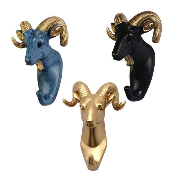 

3pcs resin animal goat head hook towels hat key wall hanger rack decorative