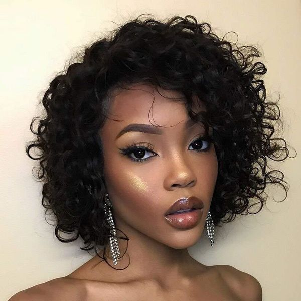 Short Wavy Lace Front Human Hair Wigs For Black Women Glueless