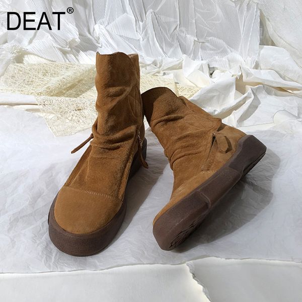 

deat] 2019 round toe side zipper matte leather velvet shoes women flat short boots new autumn winter fashion tide 10f170, Black