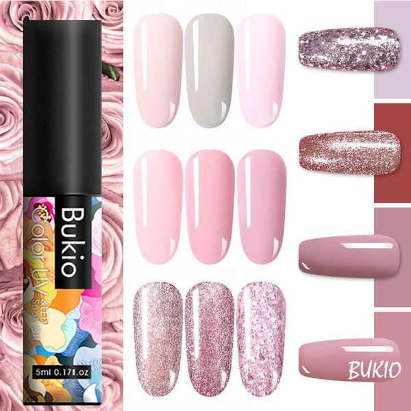 

bukio 5ml gel varnish colorful semi permanent soak off uv ptherapy detachable gel nail polish fashion nail art design, Red;pink