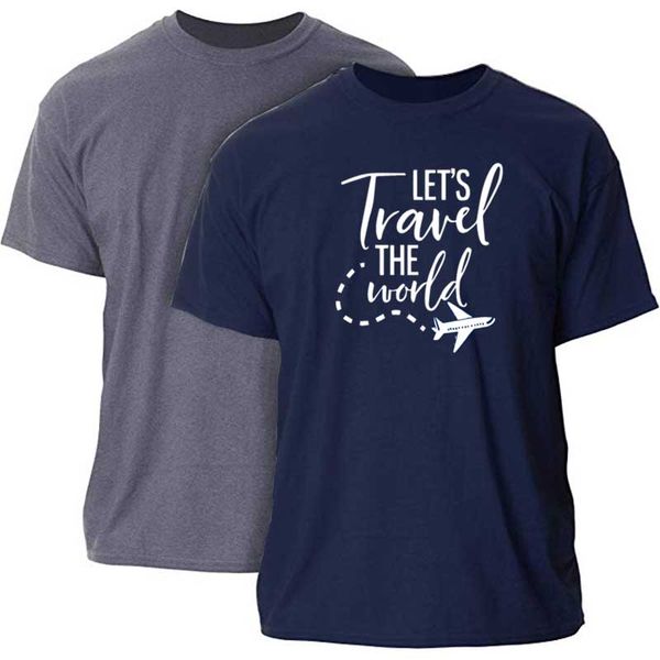 

lets travel the world t-shirt print men's tshirt short sleeve t shirt men women hiphop, White;black