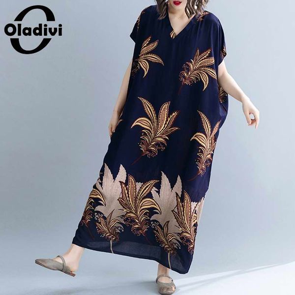 

oladivi oversize women fashion print plus size summer holiday boho maxi long dress lady beach wear tunic dresses 8xl 7xl 6xl 5xl, Black;gray