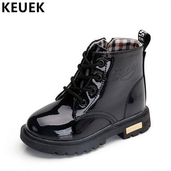 

girls new 2020 boys shoes spring autumn pu leather children fashion toddler kids warm winter boots 3bb, Black