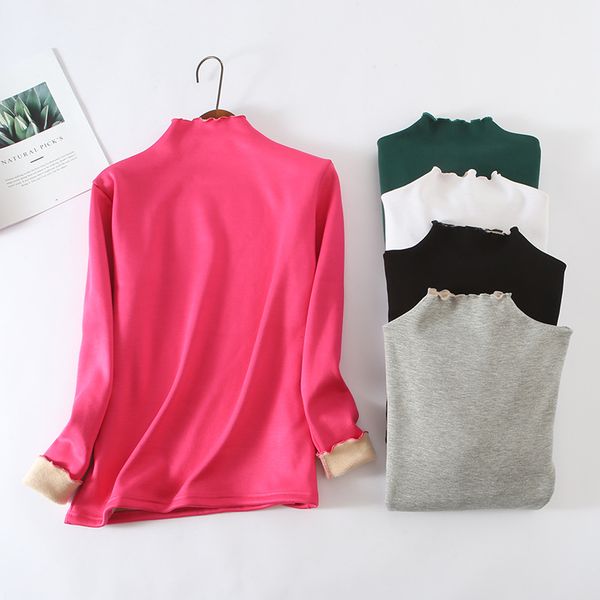 

winter women turtleneck cashmere long sleeve cotton t shirt casual t shirt women velvet basic tee shirts plus size d260, White