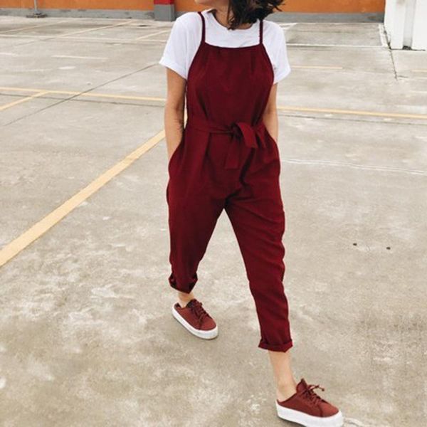 

women fashion plus size solid sashes camis long loose jumpsuit bodysuit, Black;white