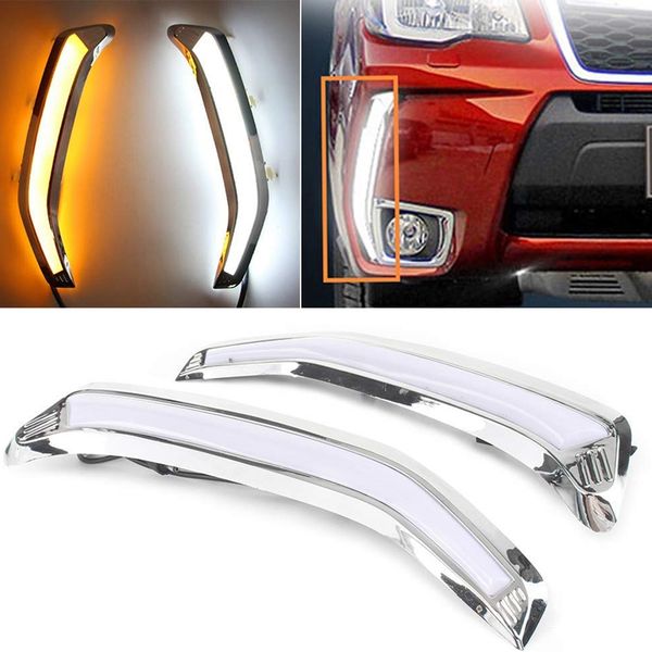 

car led daytime running light fog lamp for forester 2013 2014 2015 2016 2017 2018 car accessories yellow and white two-co